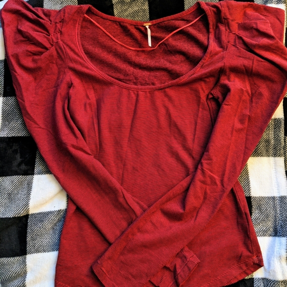 Free People Penelope Puff Sleeve Red Top size M - Picture 4 of 12